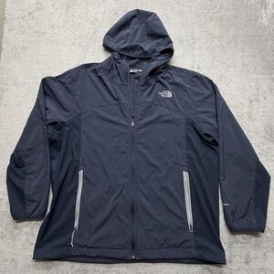 The North Face Jacket Mens 2XL‎ Navy Hooded WindWall Softshell Full Zip Outdoor